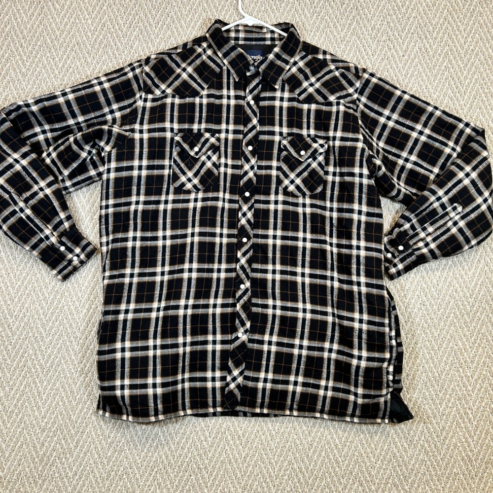 Wrangler Jacket Shacket Mens 2XLT Black Plaid Quilted Lined Western Pearl Snap